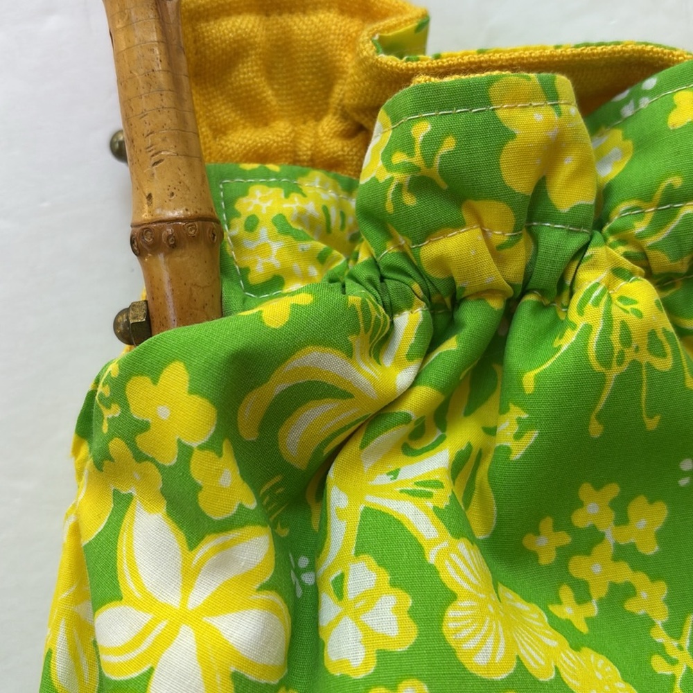 True Vintage 70’s Pulitzer De Lanthe Printed Purse Bamboo 60’s Bermuda Bag Tote - Picture 10 of 17